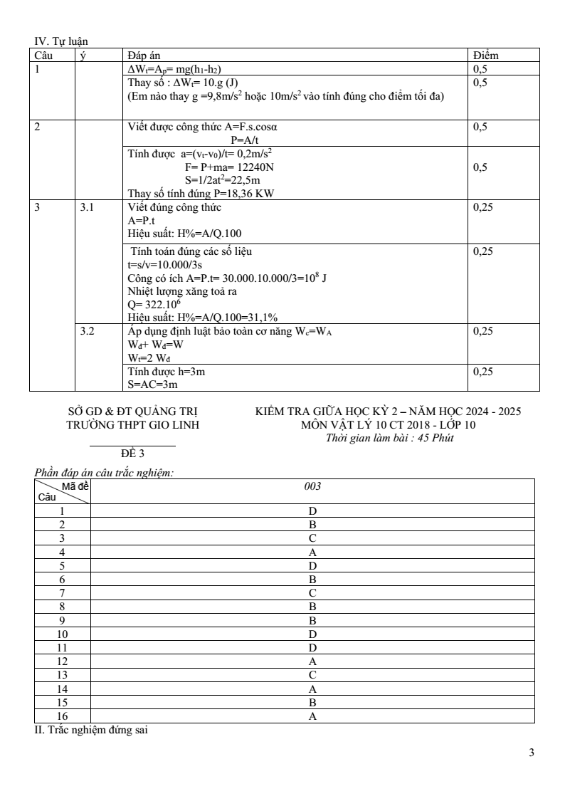 Đề thi Giữa kì 2 Vật Lí 10 năm 2024-2025 trường THPT Gio Linh (Quảng Trị)