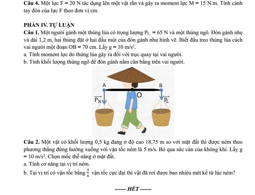 Đề thi Giữa kì 2 Vật Lí 10 năm 2024-2025 trường THPT Hồ Nghinh (Quảng Nam)