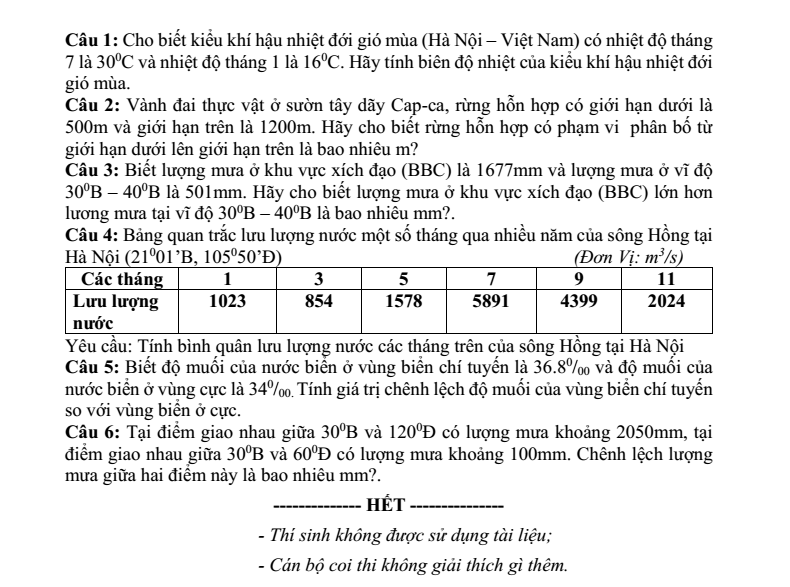 Đề thi Học kì 1 Địa Lí 10 năm 2025-2026 trường THPT số 1 Lê Hồng Phong (Đắk Lắk)