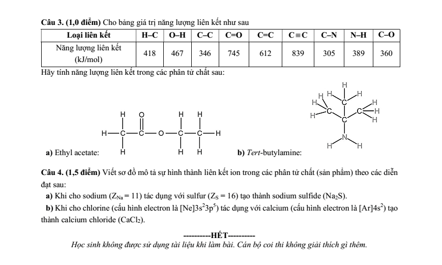 Đề thi Học kì 1 Hóa học 10 năm 2025-2026 trường THPT Bình Chiểu (Tp.HCM)