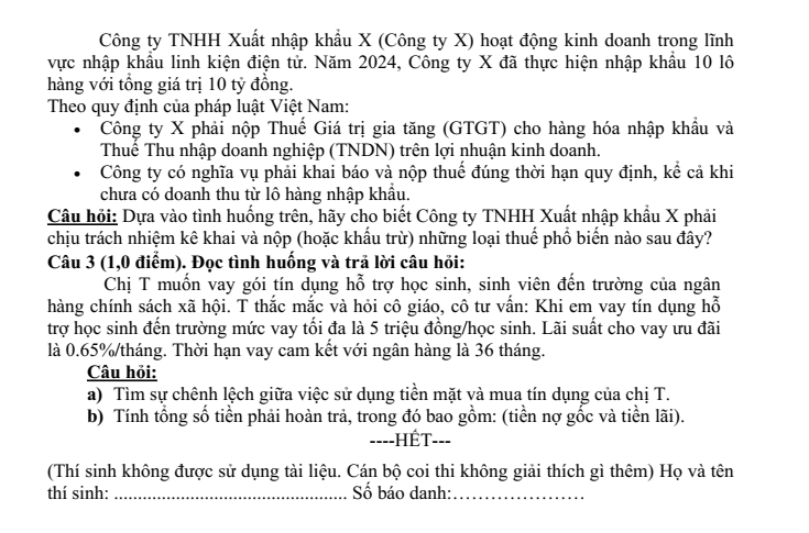 Đề thi Học kì 1 KTPL 10 năm 2025-2026 trường THPT Bình Chiểu (Tp.HCM)