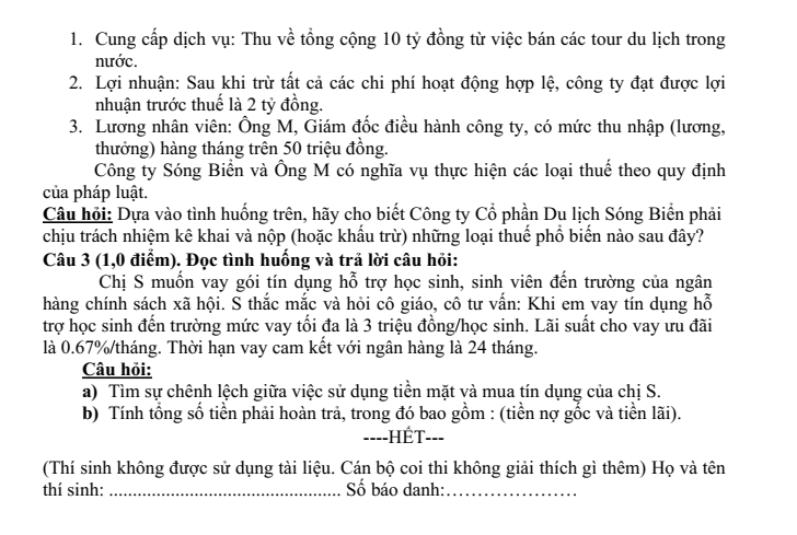 Đề thi Học kì 1 KTPL 10 năm 2025-2026 trường THPT Bình Chiểu (Tp.HCM)