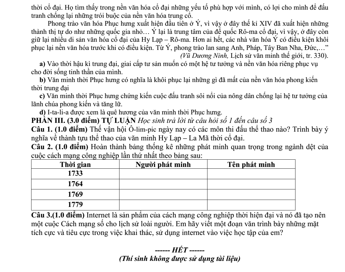 Đề thi Học kì 1 Lịch Sử 10 năm 2025-2026 trường THPT Lê Trọng Tấn (Tp.HCM)