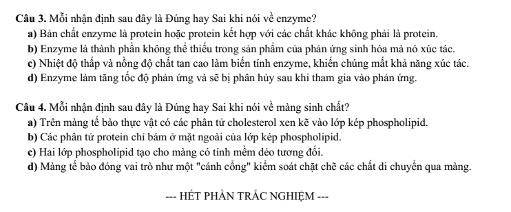 Đề thi Học kì 1 Sinh học 10 năm 2025-2026 trường THPT Lương Thế Vinh (Tp.HCM)