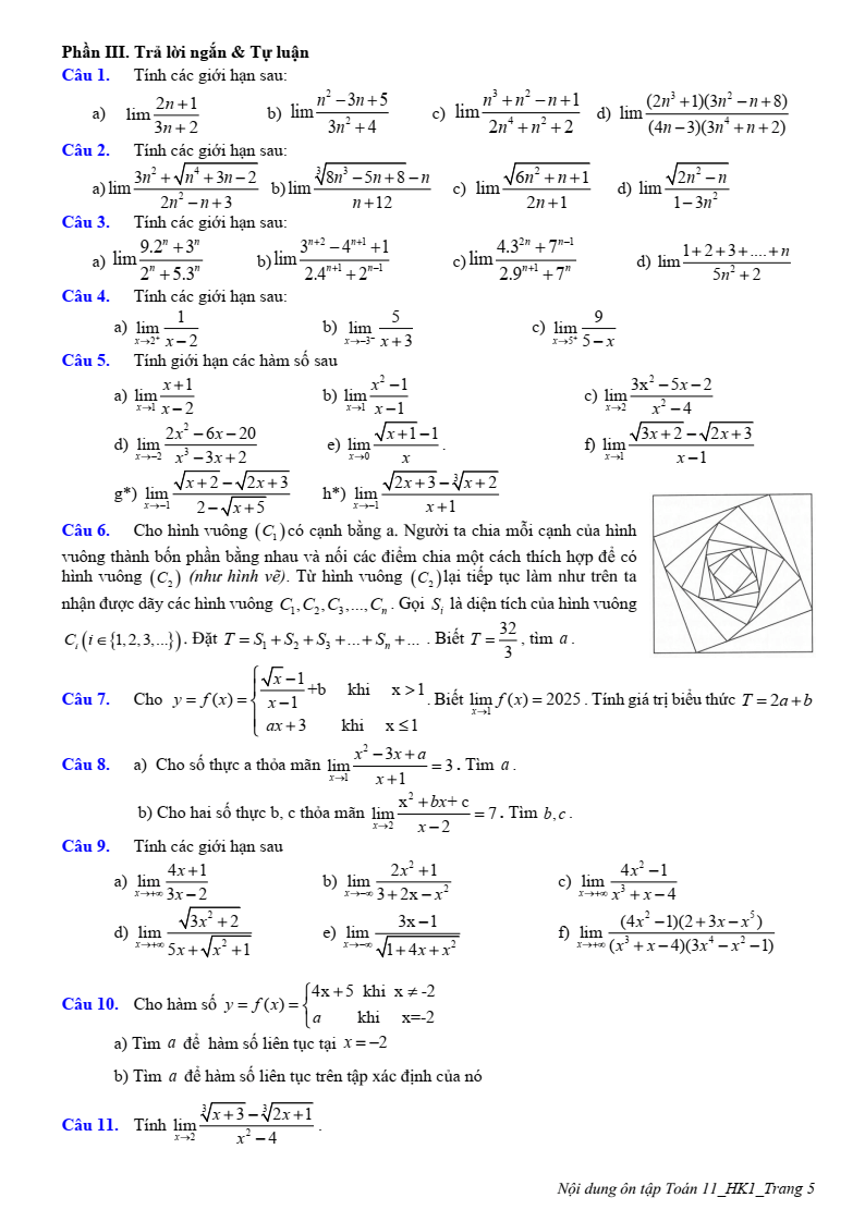 Đề cương ôn tập Học kì 1 Toán 11 trường THPT Trần Phú năm 2025-2026