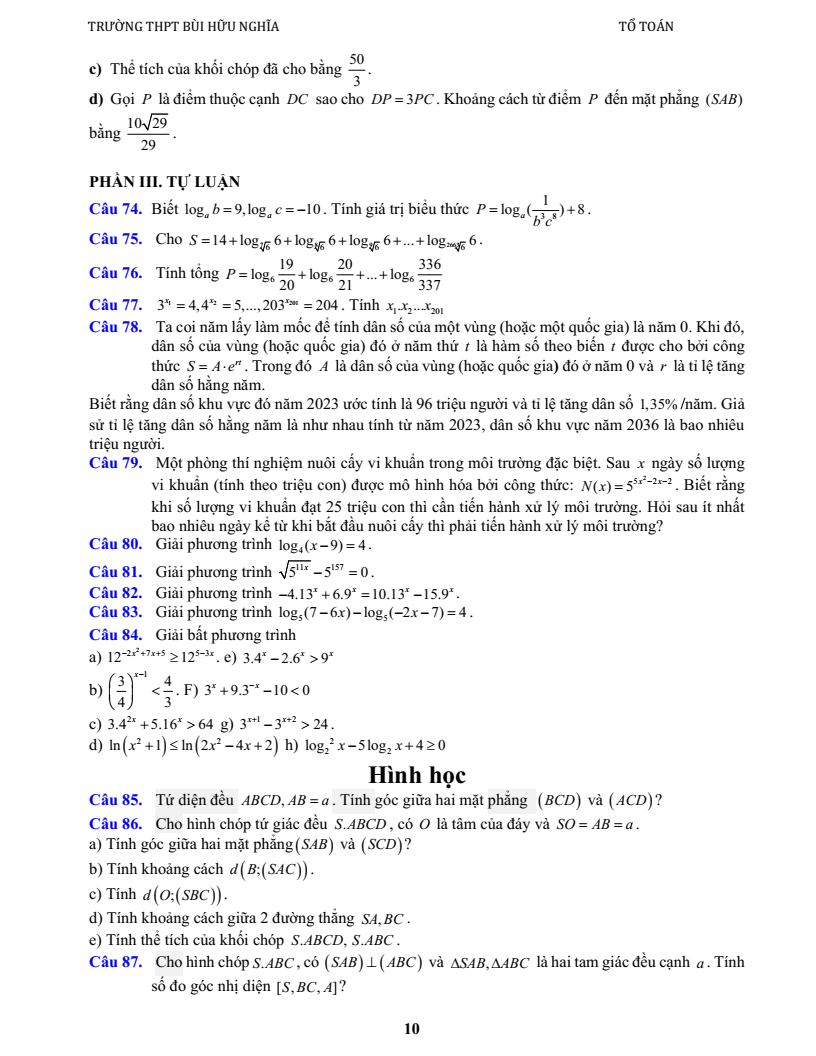 Đề cương ôn tập Học kì 2 Toán 11 trường THPT Bùi Hữu Nghĩa (Cần Thơ) năm 2025-2026