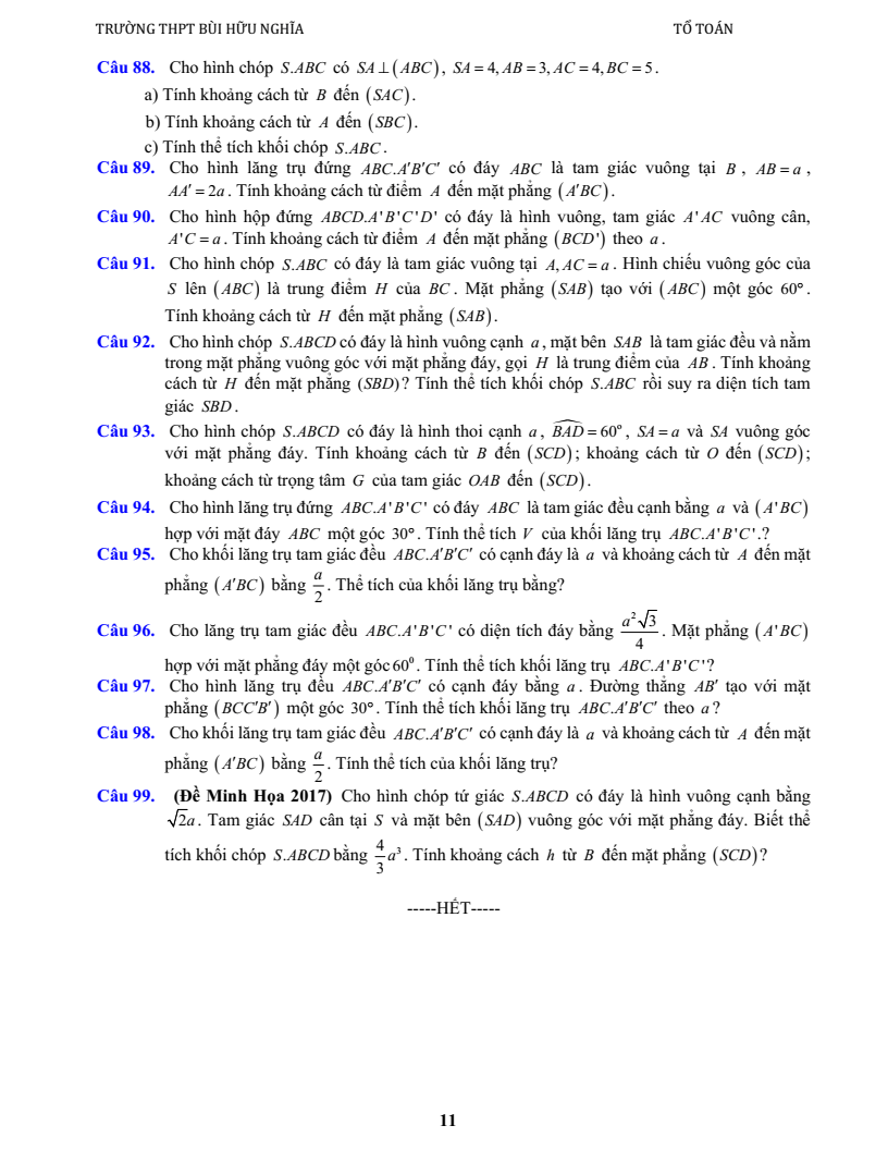 Đề cương ôn tập Học kì 2 Toán 11 trường THPT Bùi Hữu Nghĩa (Cần Thơ) năm 2025-2026