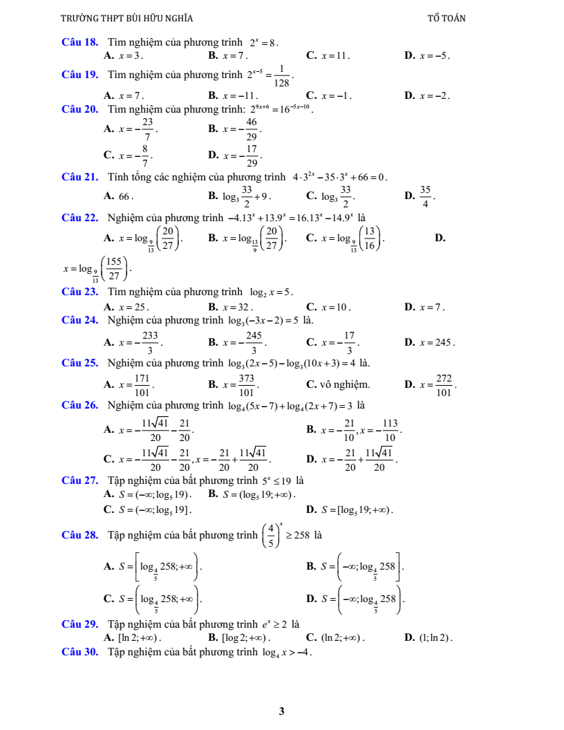 Đề cương ôn tập Học kì 2 Toán 11 trường THPT Bùi Hữu Nghĩa (Cần Thơ) năm 2025-2026