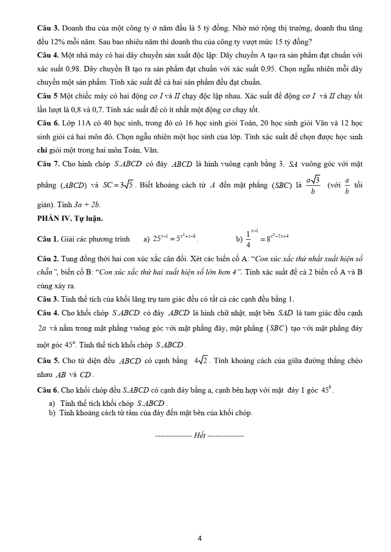 Đề cương ôn tập Học kì 2 Toán 11 trường THPT Quế Sơn (Đà Nẵng) năm 2025-2026