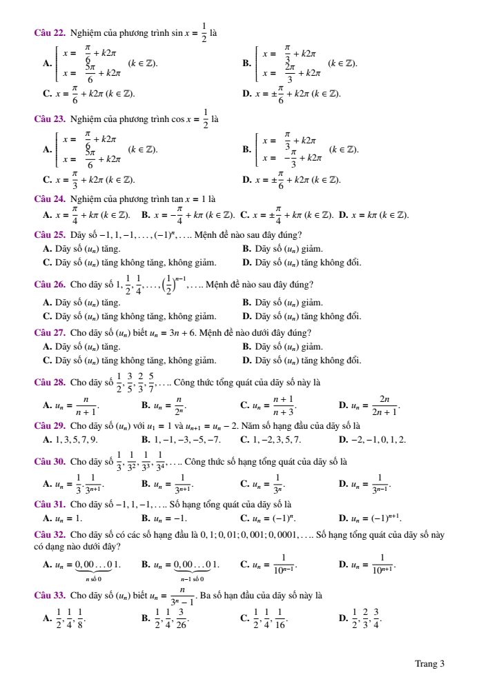 Đề cương ôn tập Giữa kì 1 Toán 11 trường THPT Đức Trọng năm 2025-2026