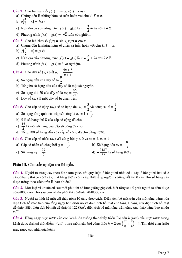 Đề cương ôn tập Giữa kì 1 Toán 11 trường THPT Đức Trọng năm 2025-2026
