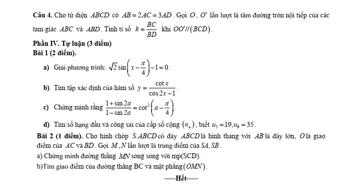 Đề cương ôn tập Giữa kì 1 Toán 11 trường THPT Hoàng Văn Thụ năm 2025-2026