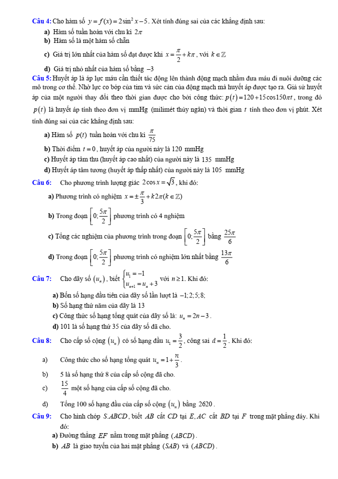 Đề cương ôn tập Giữa kì 1 Toán 11 trường THPT Hoàng Văn Thụ năm 2025-2026