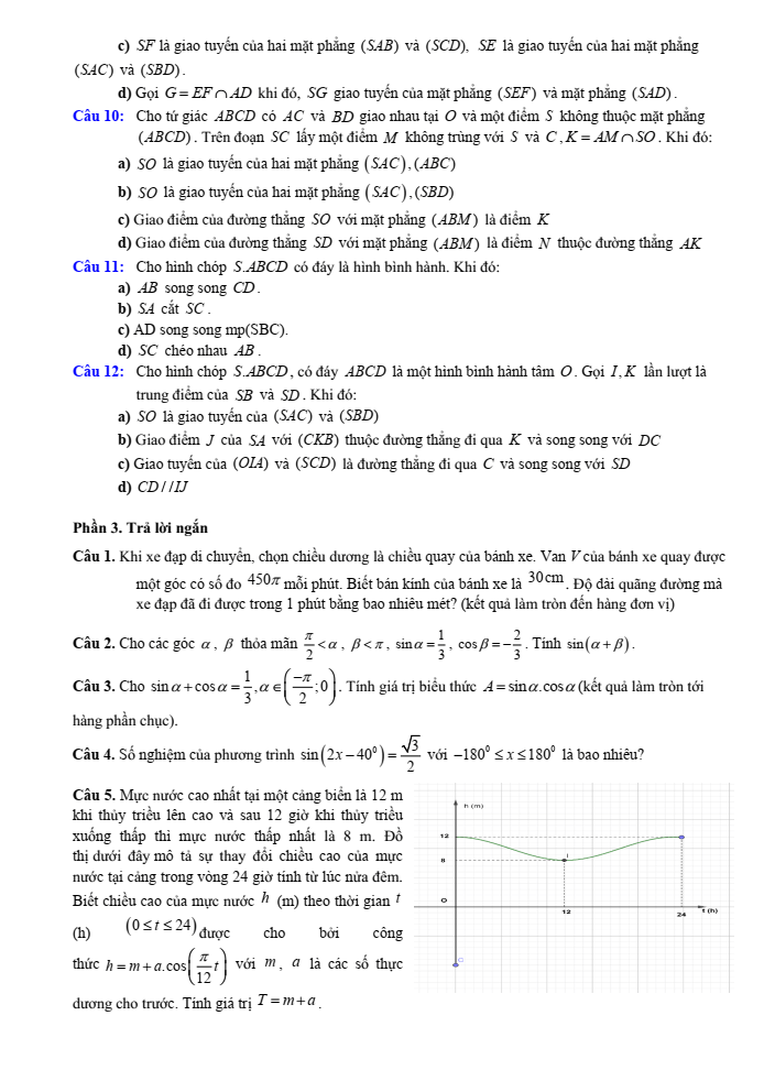 Đề cương ôn tập Giữa kì 1 Toán 11 trường THPT Hoàng Văn Thụ năm 2025-2026