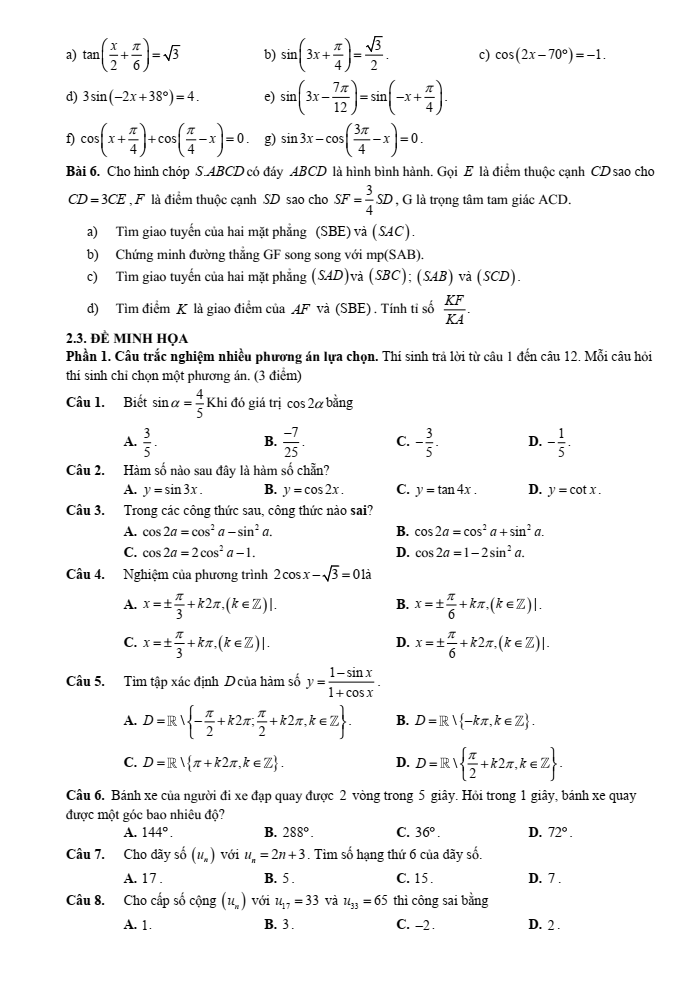 Đề cương ôn tập Giữa kì 1 Toán 11 trường THPT Hoàng Văn Thụ năm 2025-2026