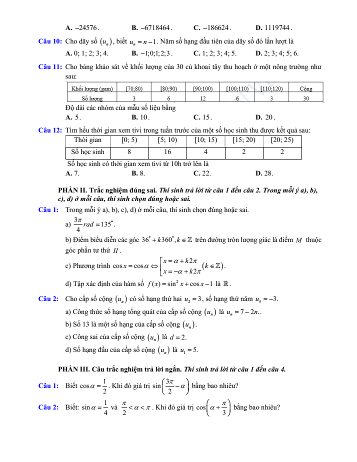 Đề cương ôn tập Giữa kì 1 Toán 11 trường THPT Hướng Hóa năm 2025-2026