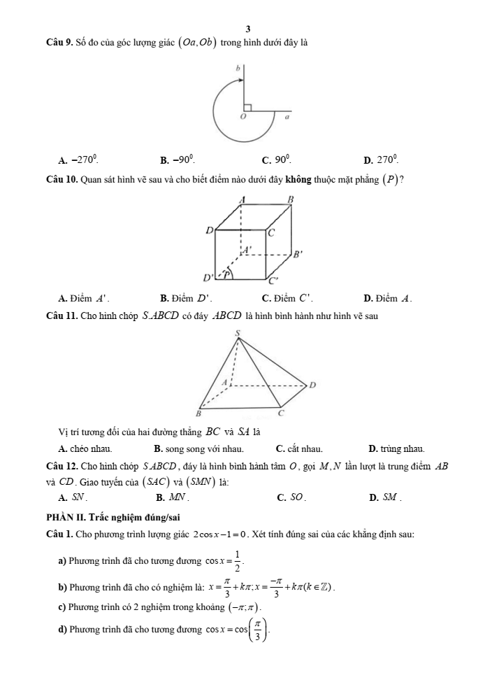 Đề cương ôn tập Giữa kì 1 Toán 11 trường THPT Sơn Động số 3 năm 2025-2026
