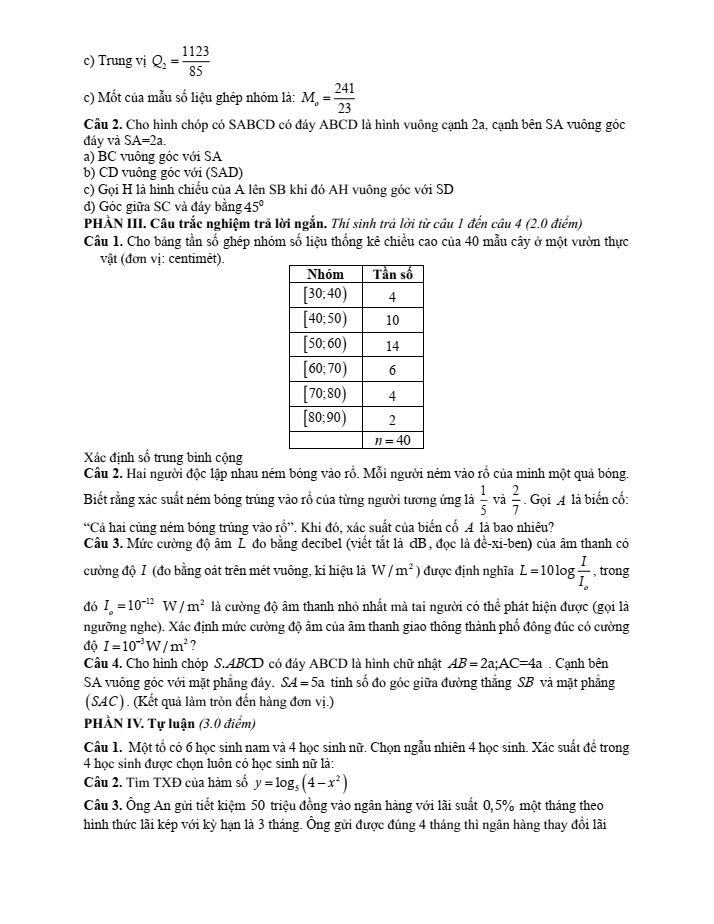 Đề cương ôn tập Giữa kì 2 Toán 11 trường THPT Trần Quang Khải năm 2024-2025