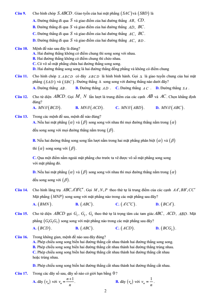 Đề cương ôn tập Học kì 1 Toán 11 trường THPT Nguyễn Bỉnh Khiêm năm 2024-2025