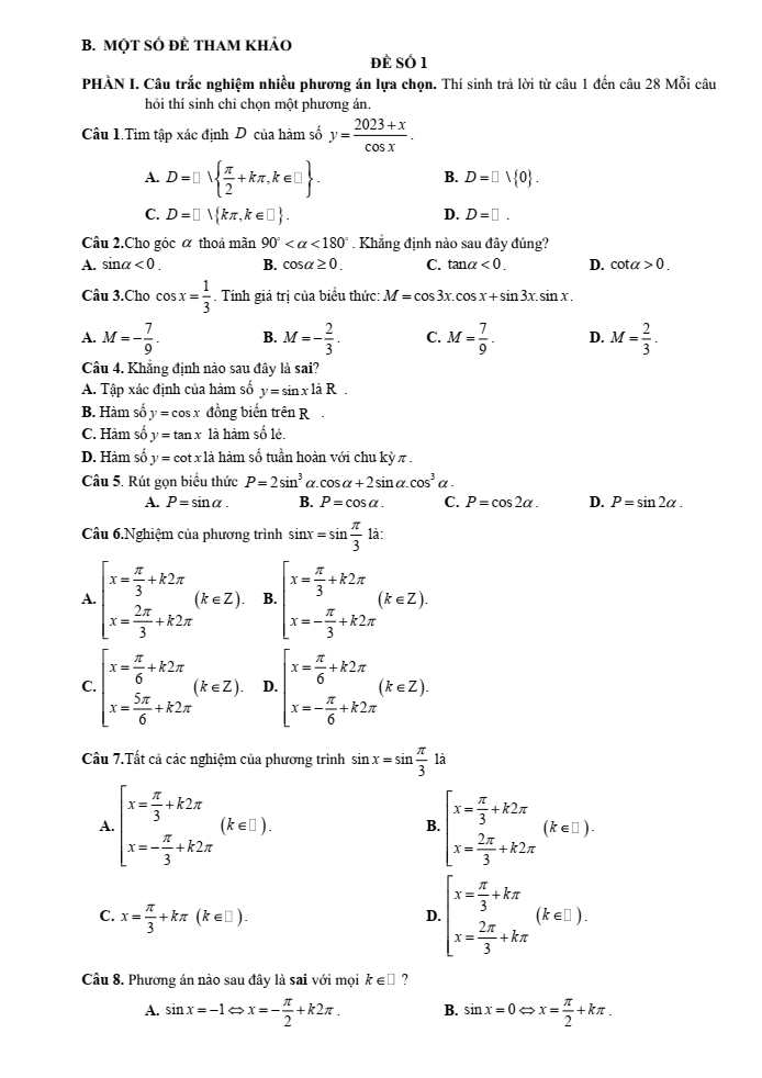 Đề cương ôn tập Học kì 1 Toán 11 trường THPT Thanh Khê năm 2024-2025