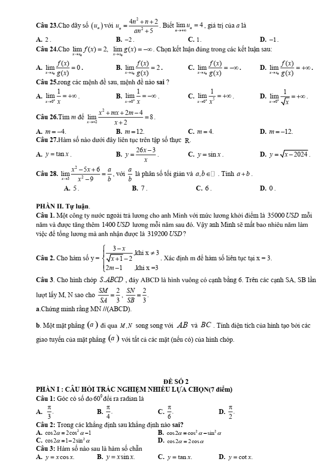 Đề cương ôn tập Học kì 1 Toán 11 trường THPT Thanh Khê năm 2024-2025