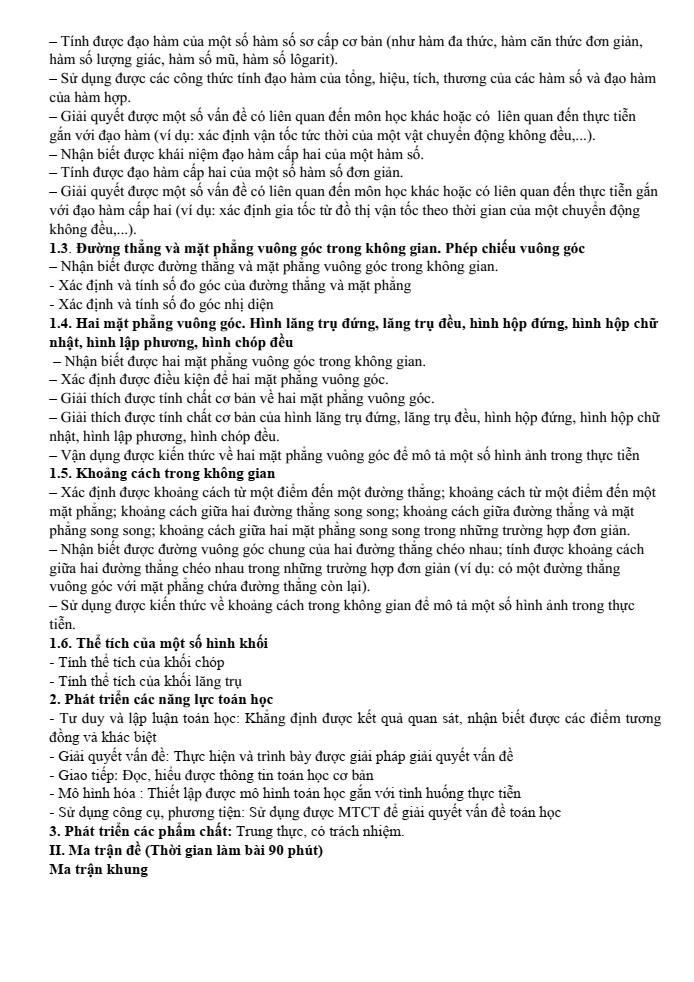 Đề cương ôn tập Học kì 2 Toán 11 trường THPT Nguyễn Việt Hồng năm 2024-2025