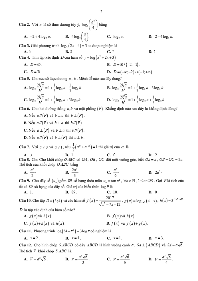 Đề cương ôn tập Học kì 2 Toán 11 trường THPT Sơn Động số 3 năm 2024-2025