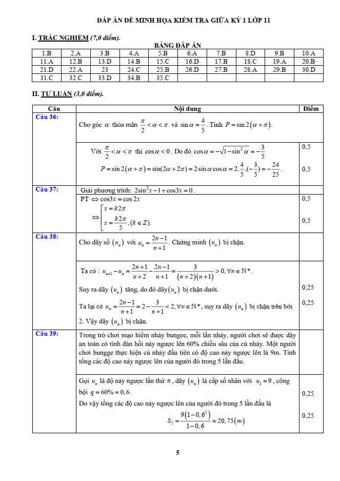 Đề thi Giữa kì 1 Toán 11 năm 2023-2024 sở GD&ĐT Quảng Ngãi