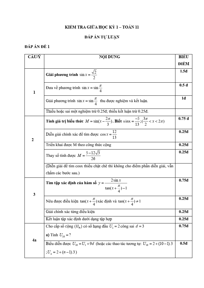 Đề thi Giữa kì 1 Toán 11 năm 2023-2024 trường THPT Lạng Giang 1 (Bắc Giang)