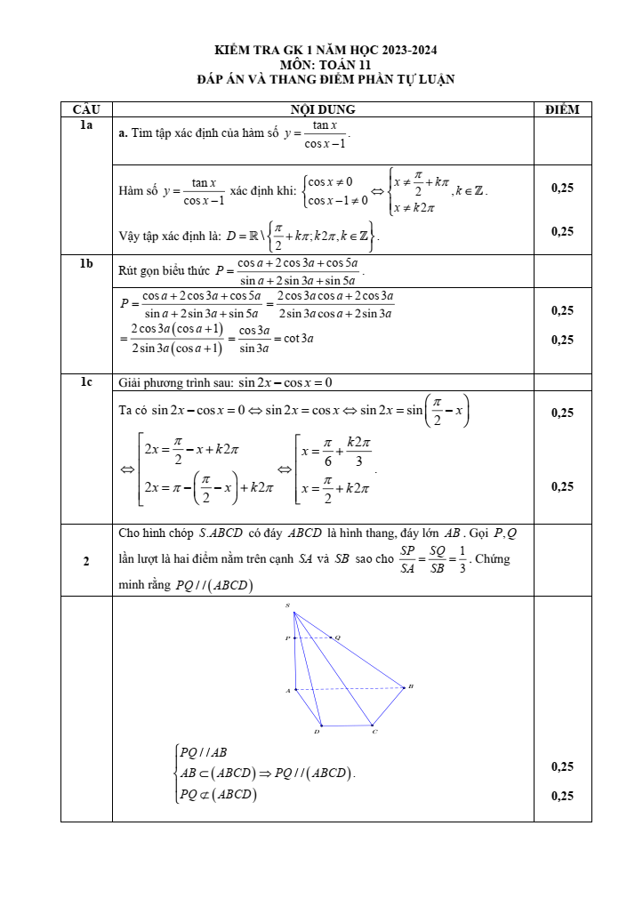Đề thi Giữa kì 1 Toán 11 năm 2023-2024 trường THPT Quang Trung (Hải Dương)