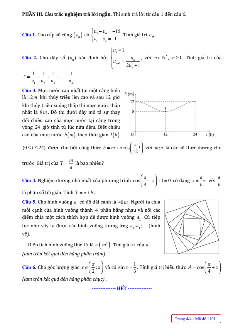 Đề thi Giữa kì 1 Toán 11 THCS&THPT Nguyễn Bỉnh Khiêm năm 2025-2026