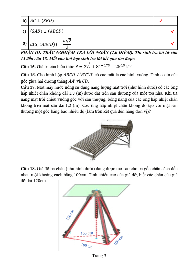 Đề thi Giữa kì 2 Toán 11 sở GD&ĐT Thanh Hóa năm 2024-2025