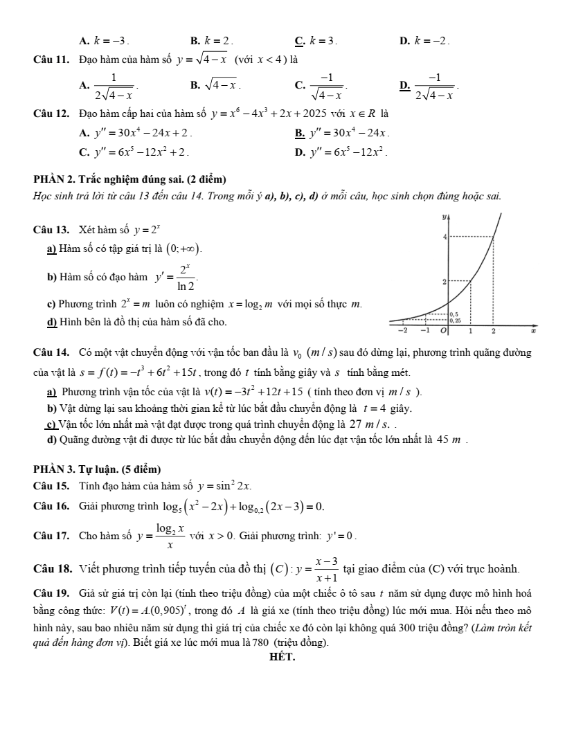 Đề thi Giữa kì 2 Toán 11 trường chuyên Nguyễn Đình Chiểu (Đồng Tháp) năm 2024-2025