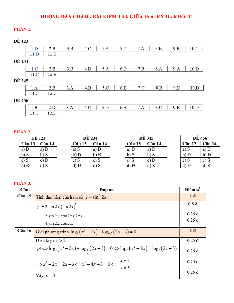 Đề thi Giữa kì 2 Toán 11 trường chuyên Nguyễn Đình Chiểu (Đồng Tháp) năm 2024-2025