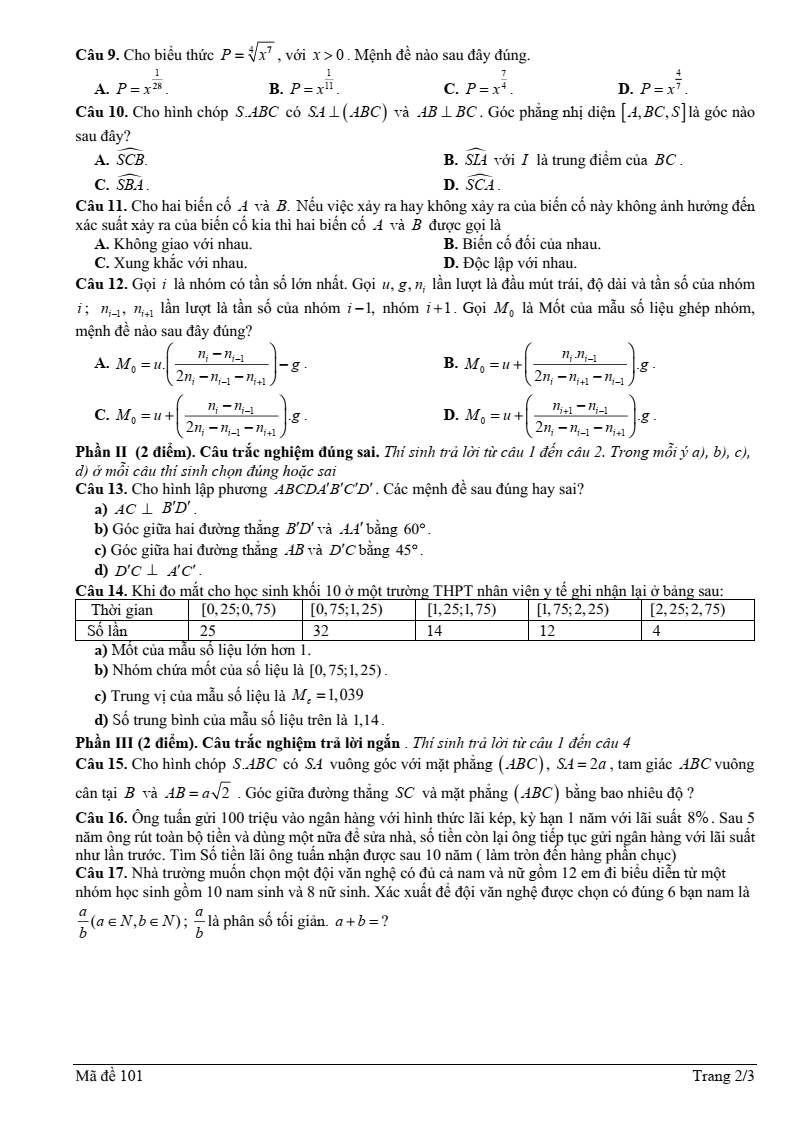 Đề thi Giữa kì 2 Toán 11 trường Edison (Hải Phòng) năm 2024-2025