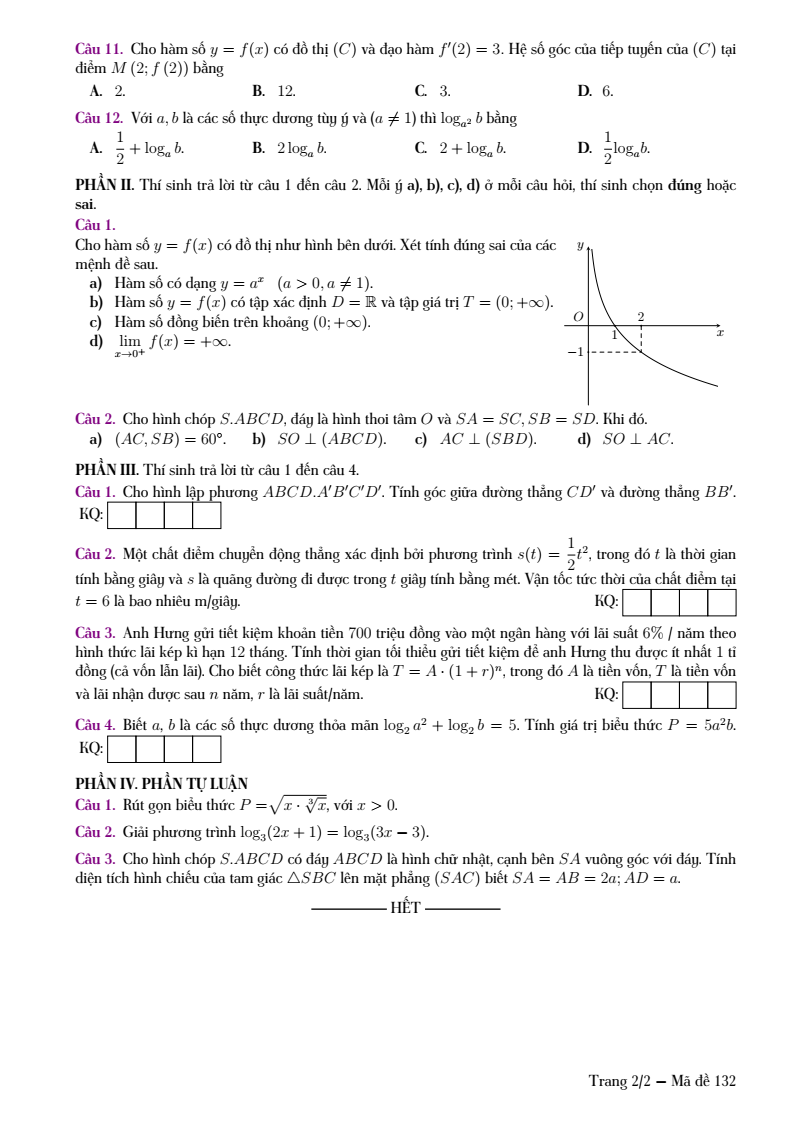 Đề thi Giữa kì 2 Toán 11 trường Ngọc Lâm (Đồng Nai) năm 2024-2025