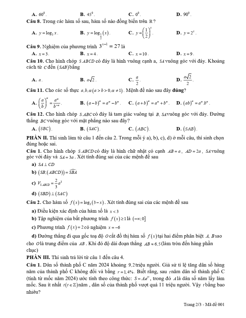 Đề thi Giữa kì 2 Toán 11 trường THPT An Lương Đông (Huế) năm 2024-2025