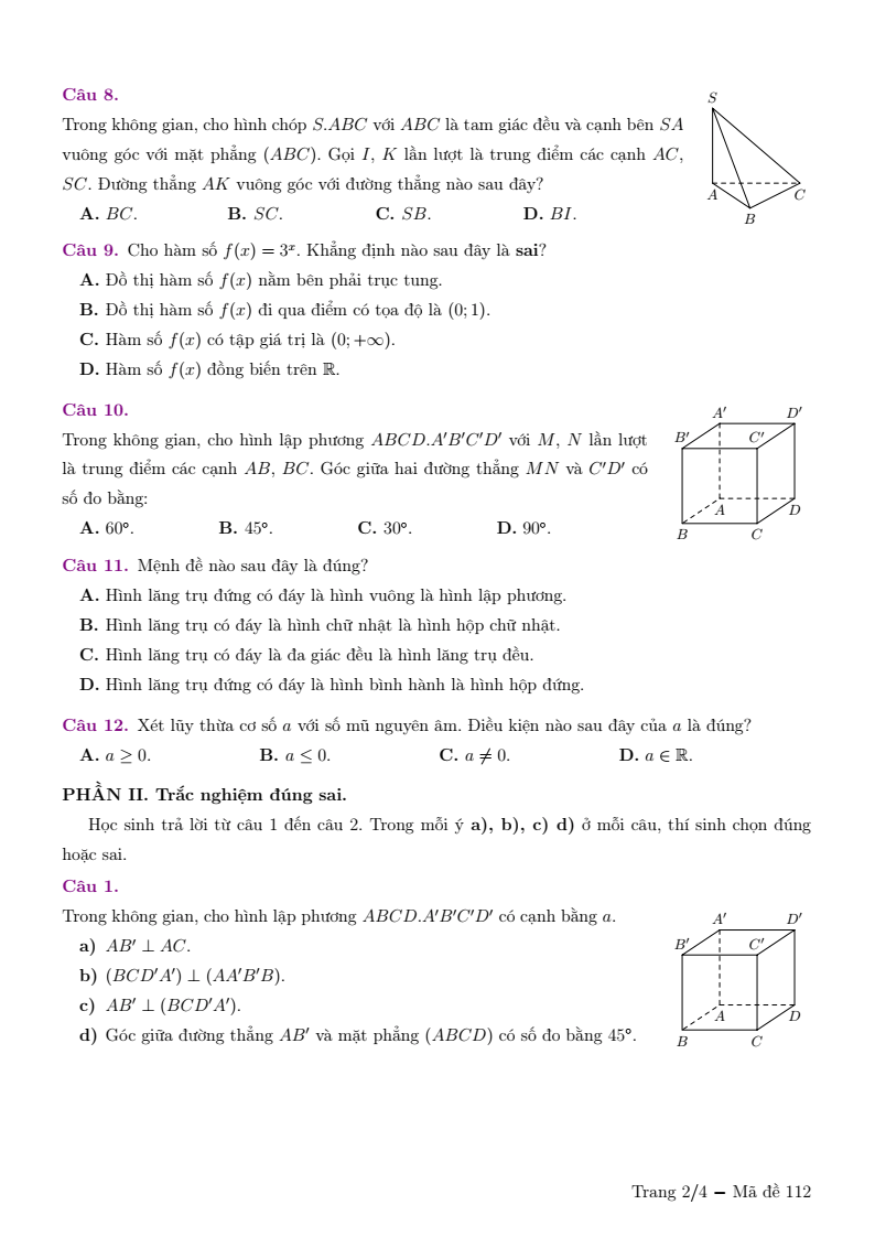 Đề thi Giữa kì 2 Toán 11 trường THPT Chuyên Lương Thế Vinh (Đồng Nai) năm 2025-2026