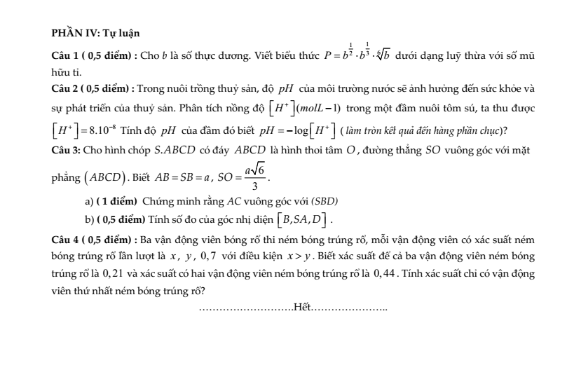 Đề thi Giữa kì 2 Toán 11 trường THPT Gia Bình Số 1 (Bắc Ninh) năm 2025-2026