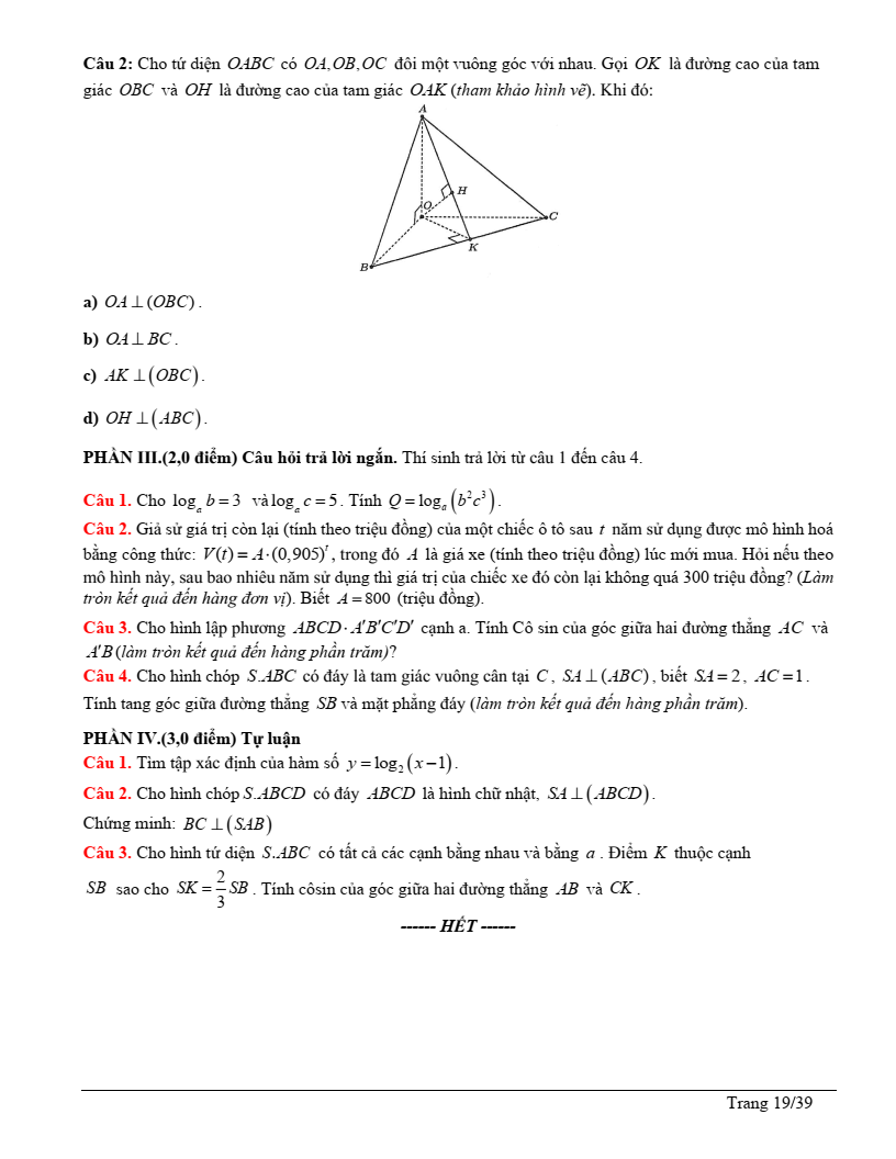 Đề thi Giữa kì 2 Toán 11 trường THPT Lê Lợi (Kon Tum) năm 2024-2025