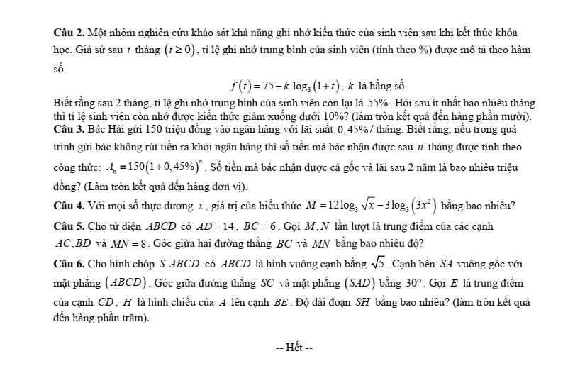 Đề thi Giữa kì 2 Toán 11 trường THPT Mạc Đĩnh Chi (Hải Phòng) năm 2025-2026