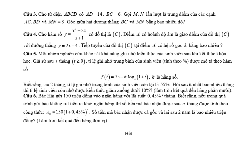 Đề thi Giữa kì 2 Toán 11 trường THPT Mạc Đĩnh Chi (Hải Phòng) năm 2025-2026