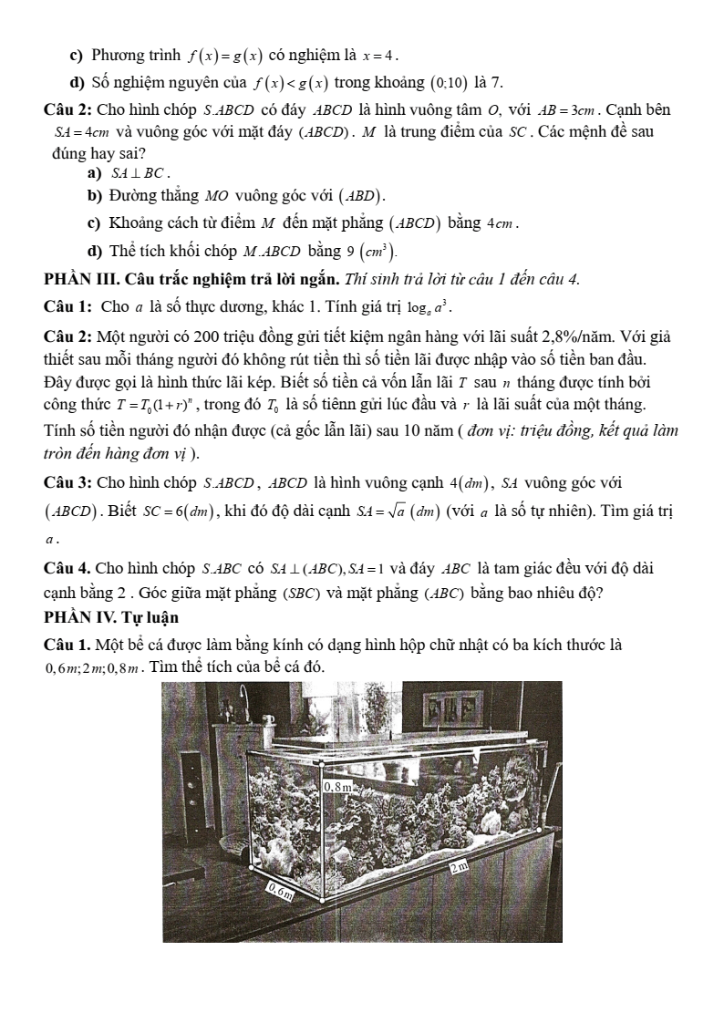 Đề thi Giữa kì 2 Toán 11 trường THPT Mường Than (Lai Châu) năm 2024-2025