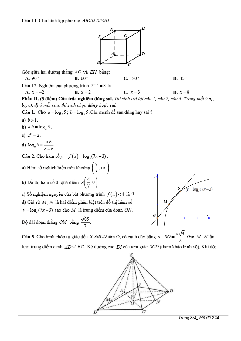 Đề thi Giữa kì 2 Toán 11 trường THPT Ngô Gia Tự (Phú Yên) năm 2024-2025
