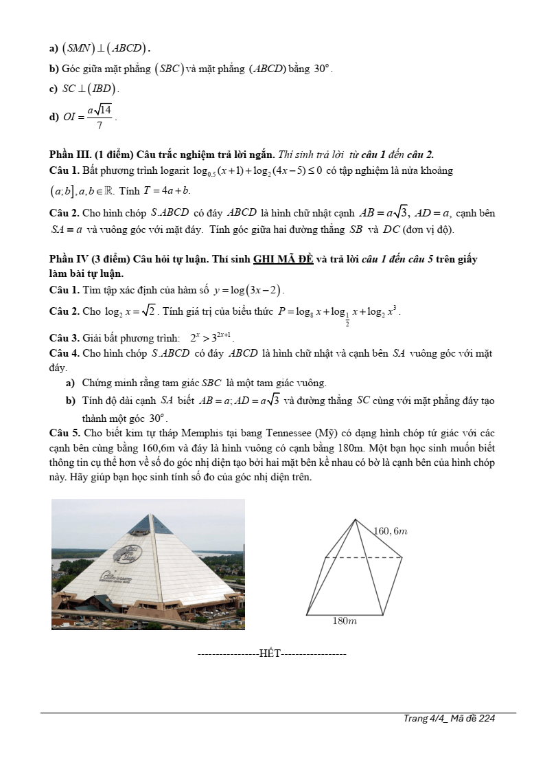 Đề thi Giữa kì 2 Toán 11 trường THPT Ngô Gia Tự (Phú Yên) năm 2024-2025