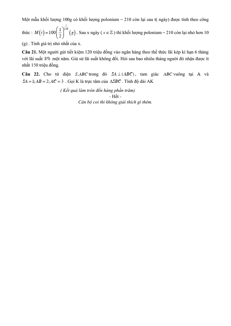 Đề thi Giữa kì 2 Toán 11 trường THPT Ngọc Lặc (Thanh Hóa) năm 2024-2025