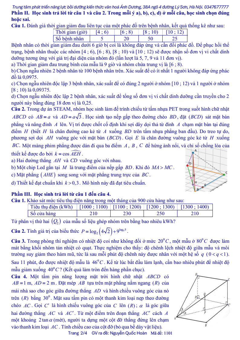 Đề thi Giữa kì 2 Toán 11 trường THPT Nguyễn Gia Thiều (Hà Nội) năm 2025-2026