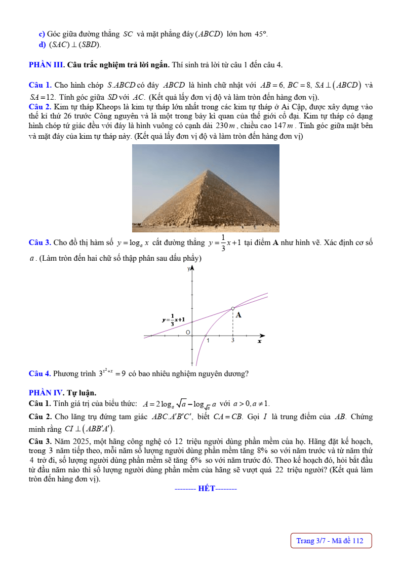Đề thi Giữa kì 2 Toán 11 trường THPT Nguyễn Huệ (Huế) năm 2024-2025