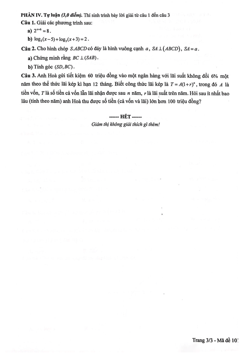 Đề thi Giữa kì 2 Toán 11 trường THPT Nguyễn Quốc Trinh (Hà Nội) năm 2024-2025