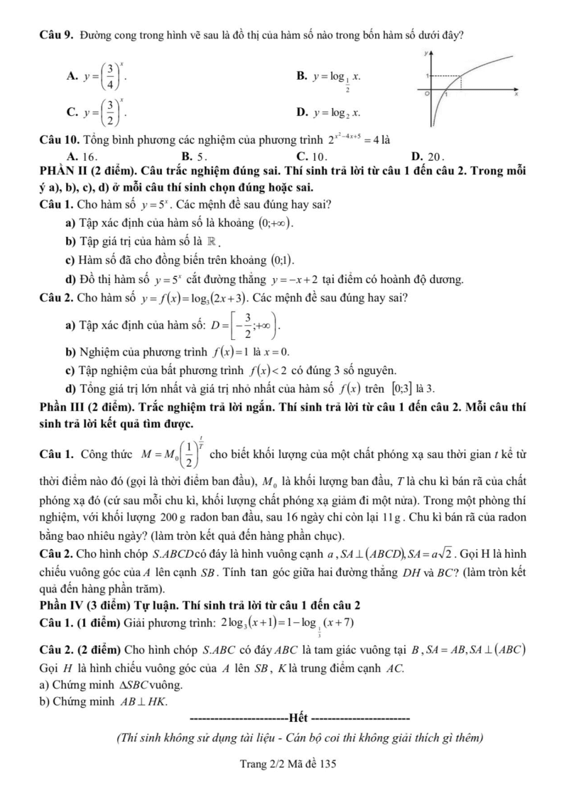 Đề thi Giữa kì 2 Toán 11 trường THPT Nguyễn Tất Thành (Tp.HCM) năm 2024-2025
